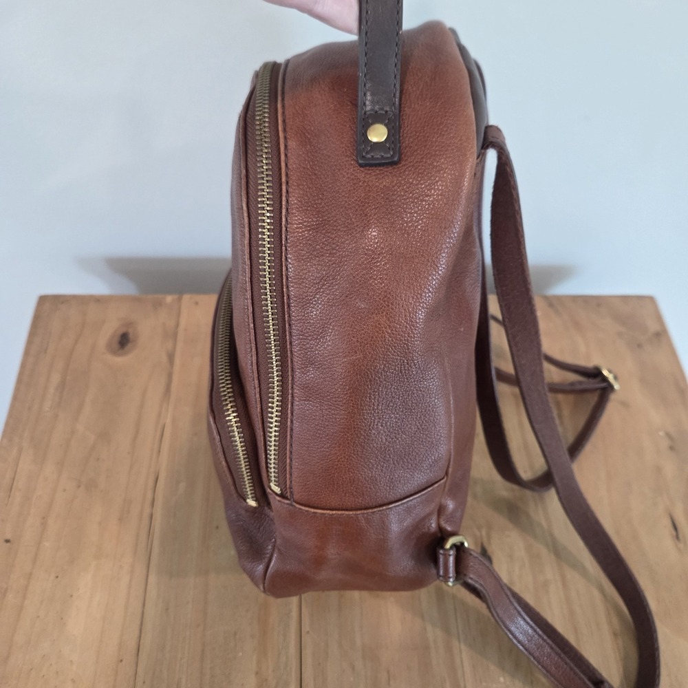 Fossil Genuine Leather Mini Backpack Brown Pebbled Leather Zip Closure... - Picture 4 of 12